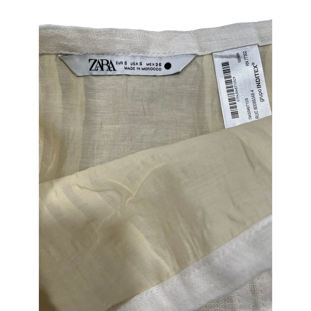Zara Linen Lace Pintuck Midi Skirt Cream Boho Frayed Hem Small - Picture 6 of 6